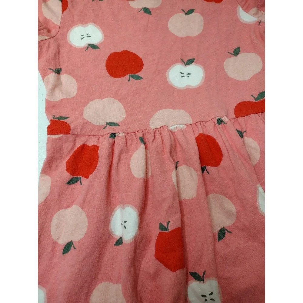 Carters Kid Girls Pink Apple Print Cotton Short Sleeve Dress Size 6 6x